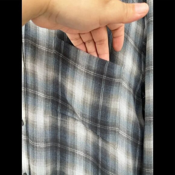 Vince Shadow Plaid Silk Georgette V Neck Blouse Large - Picture 5 of 12